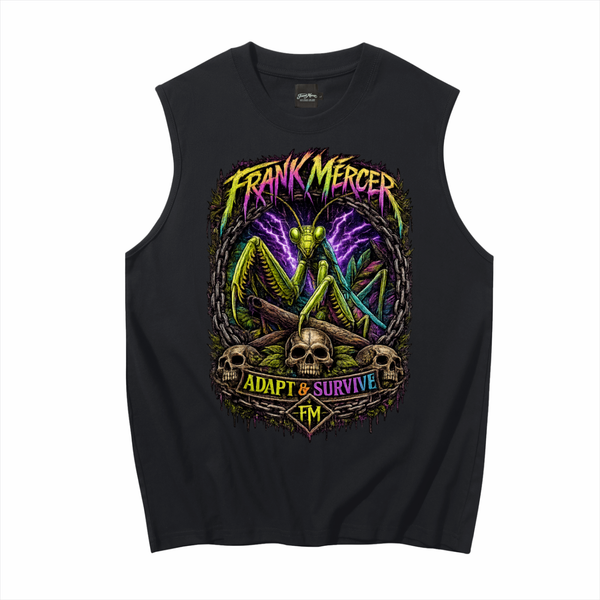 Frank Mercer Adapt & Survive Praying Mantis Sleeveless Graphic Tank Top | Premium Cotton Muscle Shirt
